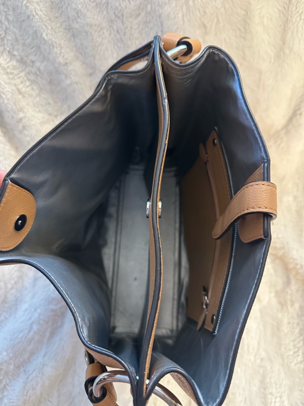 Rebecca Minkoff Tan Leather Shoulder Bag with Black-Trim Strap - Picture 4 of 11